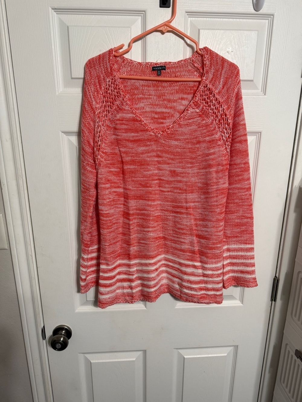 Hannah Coral and White Marled Knit Sweater